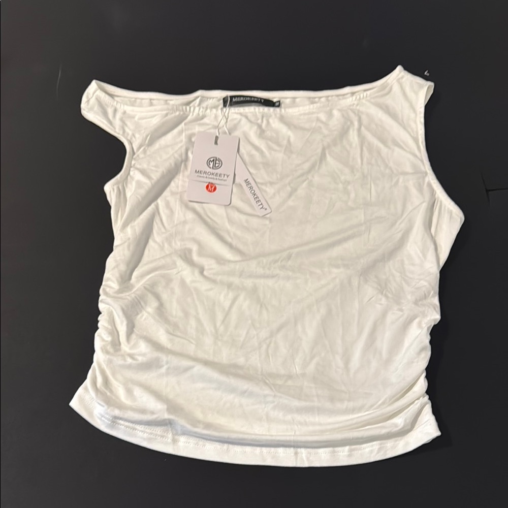 Cream Asymmetrical Ruched Tank Top